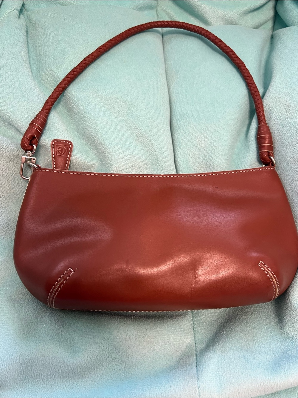 Vintage Cole Haan Smooth Red Leather Shoulder Bag White Stitching Y2K